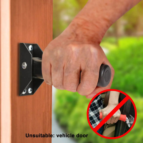 Image of a hand gripping the Doorway Flip Assist Handle Plus Stair Safety Grip Providing Sure Footed Balance Stability For Elders Or Anyone Needing Extra Mobility Support No Sweat Screwless Mounting With Solid One Hand Lift Bar.