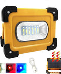 Heavy Duty 60W LED Work Light 15000 Lumens Rechargeable Waterproof Floodlamp with solar panel and USB charging cable.