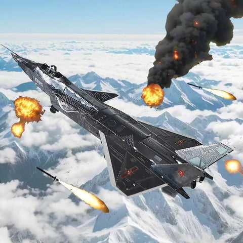 Metal Fighter Jet Puzzle For Adults And Military Enthusiasts, Dope DIY Attack Plane Model Kit For Men over snowy mountains