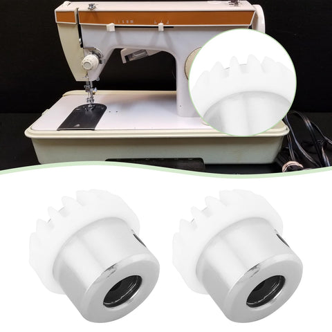 Two Piece Sewing Machine Vertical Top Shaft Bevel Gear Replacement Kit 155819 Direct Fit For Singer Models next to machine