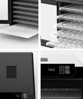 Heavy Duty Six Layer Electric Food Dehydrator For Fresh Fruits Veggies Beef Jerky And Homemade Pet Snacks Featuring Quiet Motor And Fast Dry Modes interior showing trays and control panel.