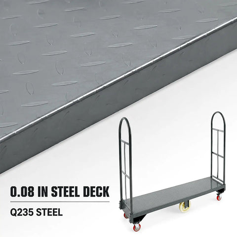 Hella Sturdy Platform Truck With 2000 Pound Capacity And Smooth Six Wheel Rolling, showing durable Q235 steel deck.