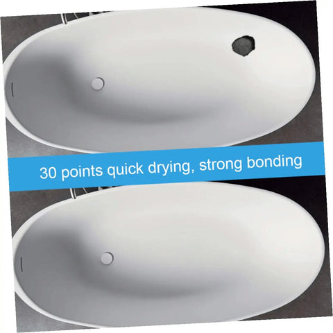 Epoxy Tile Repair Kit for Ceramic and Porcelain, Quick Drying Crack Paste used on chipped bathtub showing repair result.