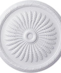 36 Inch Ceiling Medallion Finished In Juniper With One And A Half Inch Projection, Lightweight And Easy To Install, Fits Canopies Up To 7 Inches, Pre Primed For Paint Or Faux Finish, Big Ornate Look To Upgrade Any Light Fixture