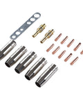 Copper Welding Torch Consumables Set With Protection Nozzle, Contact Tip, and Connecting Kit for MIG Welders displayed on white