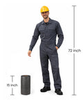 Get That Spill Ready Universal Absorbent Mat Roll 15 Inches By 50 Feet For Shops With 4 Rolls, Absorbing Up To 6 Gallons Per Roll, Perfect Gray Sorbent Pad For Oil Water Coolant And Hydraulic Fluids In Your Garage Or Warehouse next to a worker in safety gear.