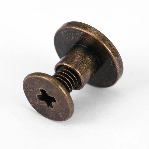 Premium Flat Head Brass Rivets And Copper Hardware Screws 20 Piece 5Mm Set For Heavy Duty Leather Crafting, close-up view of a brass rivet.
