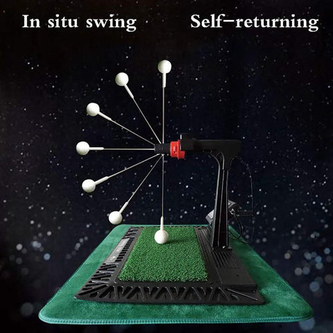 Golf Swing Trainer With Digital Practice Mat And 360 Degree Rotation showing ball trajectory and movement