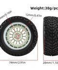 On Road Drift Tire And Wheel Upgrade Set With 12mm Hex Rims For 1/10 RC Cars, showing dimensions and weight details
