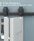 36 Inch Bi Folding Sliding Barn Door Hardware Track Kit With Heavy Duty Top Mounted Black Rollers For Two Doors Smooth Quiet Operation Easy To Install Doors Not Included, showing smooth sliding mechanism