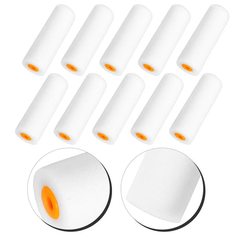 10 Piece Small Sponge Paint Rollers With Slick Plastic Grips And Dense Texture Sleeves For No Fuss Wall Painting Easy Rinse Reusable Build, showing dense sponge sleeves.
