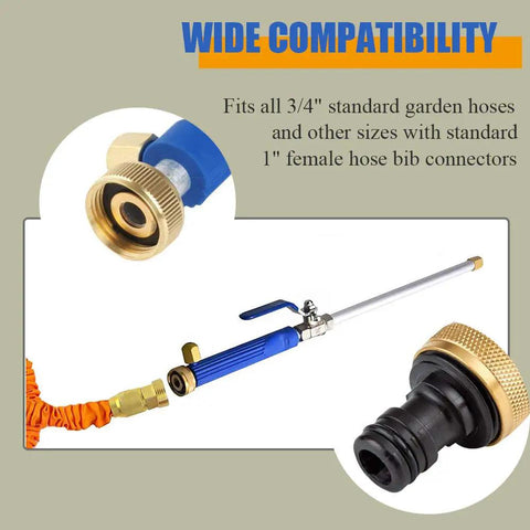 High Pressure Power Washer Wand For Garden Hose With Jet Nozzle And Fan Nozzle Hydro Jet Power Sprayer showcases compatibility with 3/4 inch hoses.