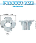 Tough As Nails M12 T Nuts, 12 Pc Zinc Plated Steel Four Prong Blinds, 1.09 inch size details for woodwork and cabinetry.