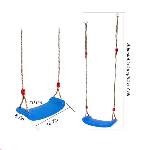 Kids Outdoor Swing Seat With Extra Thick Rope And Adjustable Height From Fifty Five To Seventy One Inches