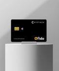 Fido2 Certified Multi Factor Auth Token Nfc Smart Card displayed on a pedestal, featuring secure contactless login design.
