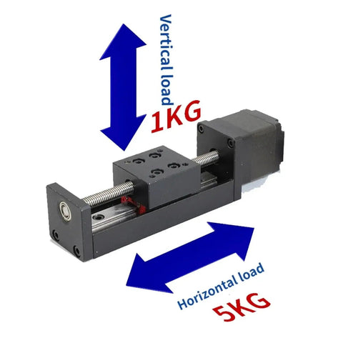 All In One CNC Sliding Table Rail Linear Stage Kit With XYZ Axis Motion, 200mm Stroke showing vertical and horizontal load capacity