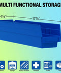 Heavy Duty Plastic Shelf Bins For Garage And Closet Organization Sturdy 18 By 4 By 4 Inch Blue Bins 12 Pack Versatile Storage Containers