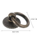 Close-up of one Vintage Style Ring Pull Cabinet Handle in Antique Bronze showing size dimensions, part of a 4 Pack.