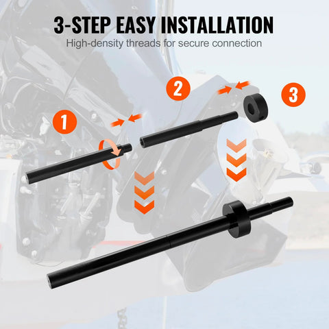 Gimbal bearing alignment and install kit components: three black shafts and a ring for marine engines