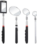 Telescoping Inspection Mirror Set With LED Light For Cars And Small Parts, Flexible Reach, Pocket Clip Handy, Durable Metal Frame