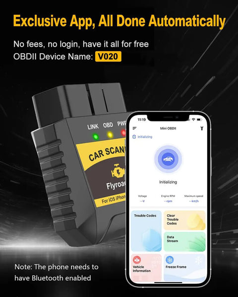 OBD2 Bluetooth Diagnostic Scanner for iPhone and Android Real Time Vehicle Health Check Clear Error Codes OBDII Code Reader
