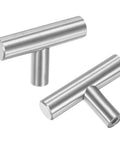 2-Pack Modern Stainless Steel T Bar Cabinet Knobs and Pulls, 2 Inch Single Hole Handles in silver on white background