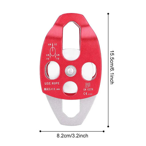 Single Swivel Rope Pulley Block For Rock Climbing and Hauling, 32 kN, red aluminum magnesium alloy with precision bearing