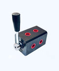 Built To Last Heavy Duty Hydraulic 6 Way Diverter Valve With 3/8 Inch BSPT Ports Alloy Steel Construction Cataphoresis Coating Dual Input Four Output Flow Control For Dual Actuator Systems, black lever