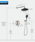 Dimensions illustration of Dope 10 Inch Rain Shower Head Combo System With Wall Mounted Brushed Nickel Finish, Luxury Rain Mixer Shower Set