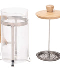 Natural Grain Glass And Bamboo 1 Liter French Press Coffee And Tea Maker with Removable Glass Carafe, 3-layer filter, wooden lid