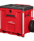 Impact Tool Box With Rolling Drawer For Heavy Duty Jobs, Red, One Handed Opening, 250 Pound Capacity, side angle view