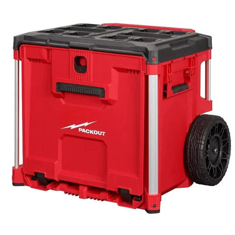 Impact Tool Box With Rolling Drawer For Heavy Duty Jobs, Red, One Handed Opening, 250 Pound Capacity, side angle view