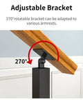 Adjustable 270 degree bracket for Solid Black Wrought Iron Railing Spindle Posts with armrest adaptability.