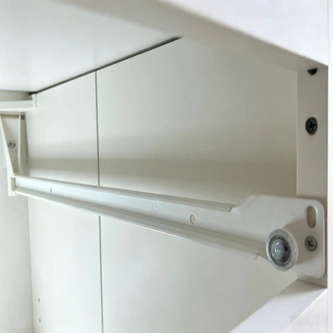 Super Tough Petg Drawer Guide Mounting Brackets For Kitchen Cabinets And Vanities Quick Slide Suspension Hardware Two Piece Set detail of white PETG rail mounted in cabinet