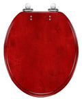 Round Bright maroon deep red colored cracked effect wall Toilet Seat with chrome hinges, showcasing a smooth surface.