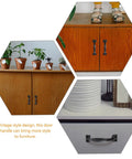Collage of Six Inch Black Arch Cabinet Handles on various furniture, showing vintage iron pulls for wardrobe and cabinet hardware.