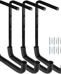 Heavy Duty Garage Storage Hooks Overhead Ceiling Rack 4 Pack Wall Mounted Ladder Hooks Utility Hangers Organizer For Wood Tools Bicycles And Gear 10 X 14 Inch Durable Ceiling Storage Solution showing four black steel hooks with screws