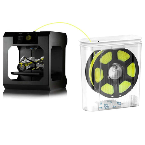 Moisture-Proof 3D Printing Filament Dryer Box with built-in desiccant keeping PLA, ABS, PETG dry and bubble-free, connected to 3D printer