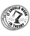 Three Pack It Should Work In Theory Stickers Set Funny Engineering Robot Arm Theme For Mechanical Engineers And Programmers Gift