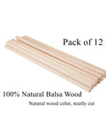 Top Shelf Unfinished Balsa Wood Dowels 12 Pack, Half Inch Round Rods Twelve Inches Long, neatly cut natural balsa rods.