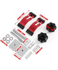 Two Pack Mini T Track Hold Down Clamp Set In Red Aluminum Double Groove Quick Lock Jigs with adjustable parts and dimensions shown