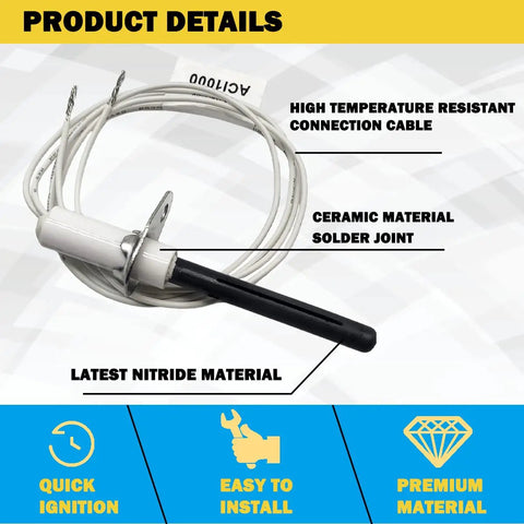 Universal Silicon Nitride Hot Rod Ignitor For Homeowner Friendly Gas Fired Furnaces Water Heaters And Boilers Replaces 150 Common Ignitors Easy Install And Long Lasting Performance For 90 Percent Of Applications showing black ignitor rod and ceramic holder