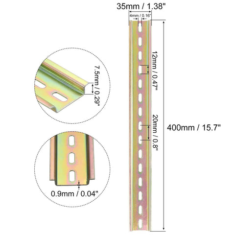 Five Pack DIN Rail Slotted Iron Mounting Guide Bar 20 Inch Long 35mm Wide 7.5mm High Bronze Tone Heavy Duty Rack Rail