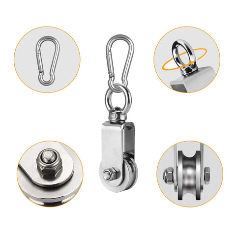 Heavy Duty Stainless Steel Snatch Pulley Block With 360 Degree Swivel Wheel Carabiner For Lifting And Winching U Groove Pulley Set