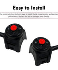 Badass 2 Piece Motorcycle Handlebar Switch Kit 7/8 Inch Universal Handle Controls For Atv Dirt Bike Scooter Quad With Hella Responsive Horn And Kill Switch Buttons Seamless Setup Matte Black Red Finish - close-up of horn buttons.