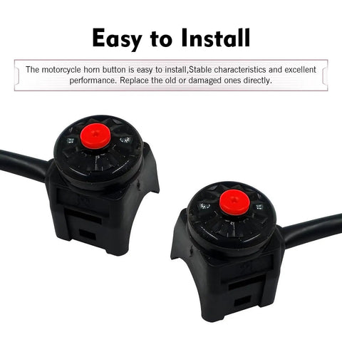 Badass 2 Piece Motorcycle Handlebar Switch Kit 7/8 Inch Universal Handle Controls For Atv Dirt Bike Scooter Quad With Hella Responsive Horn And Kill Switch Buttons Seamless Setup Matte Black Red Finish - close-up of horn buttons.