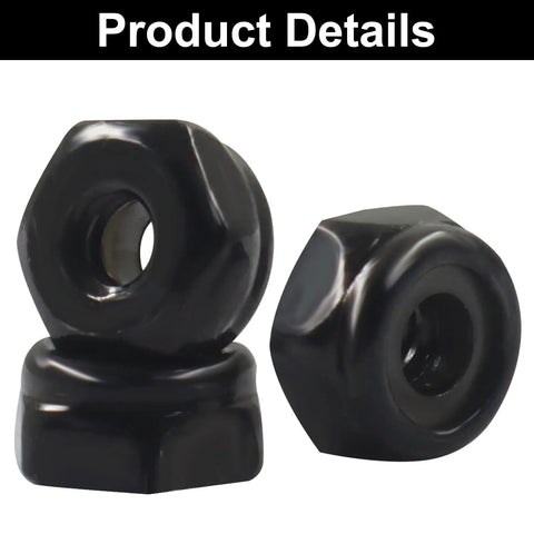 Close-up of 50 Pack Six Thirty Two Nylon Insert Hex Lock Nuts In 304 Stainless Steel Black Finish Nylock Self Locking Nut