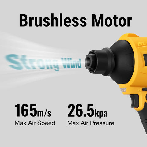 Brushless motor of Cordless Air Duster And Blower Tool Only With 50,000 RPM generating strong wind at 165 m/s and 26.5 kpa pressure