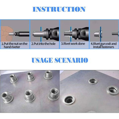 Pro Grade Rivet Nut Kit 210 Pcs Aluminum Alloy Flat Head Threaded Rivnut Set instruction and usage scenario.