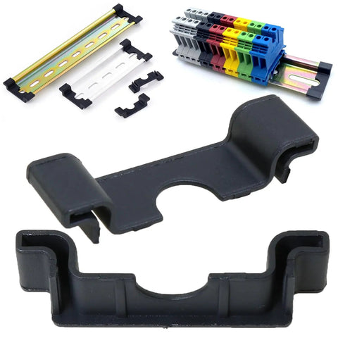 Anti Cut End Cap Protector For 35mm DIN Rail Black Pack Of 30 Terminal Block End Mounting Insulated Plastic End Caps shown.